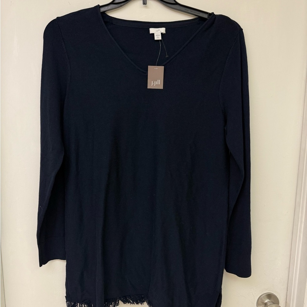J.Jill Women's Navy Sweater with Fringe Hem Size S P - Picture 2 of 6
